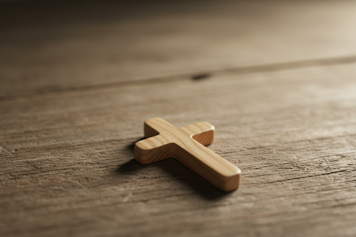 Small wooden cross on a table